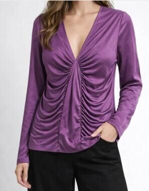 BCBGMaxAzria Purple Ruched Satin Long Sleeve Top size Medium